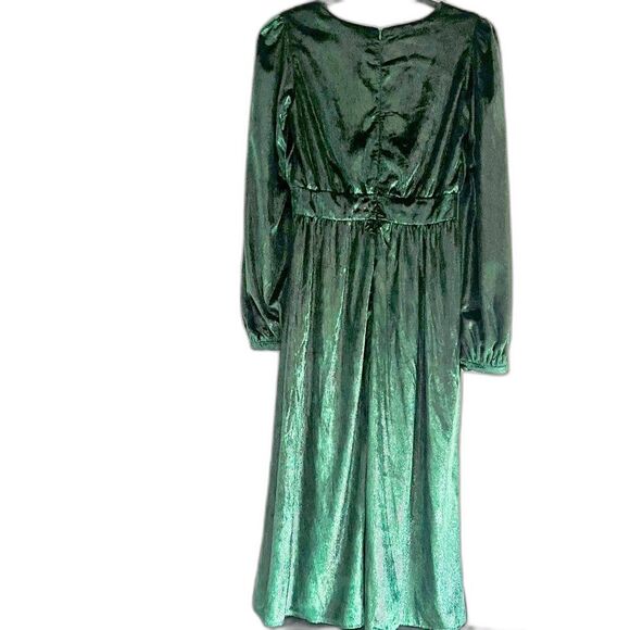 PatBO Green Liquid Velvet V-Neck Long Sleeve Midi Dress Size 8 - Picture 5 of 11